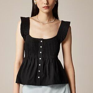 J. Crew Pintuck Peplum Ruffle Cap Sleeves Tank Top Black Size XS NWT